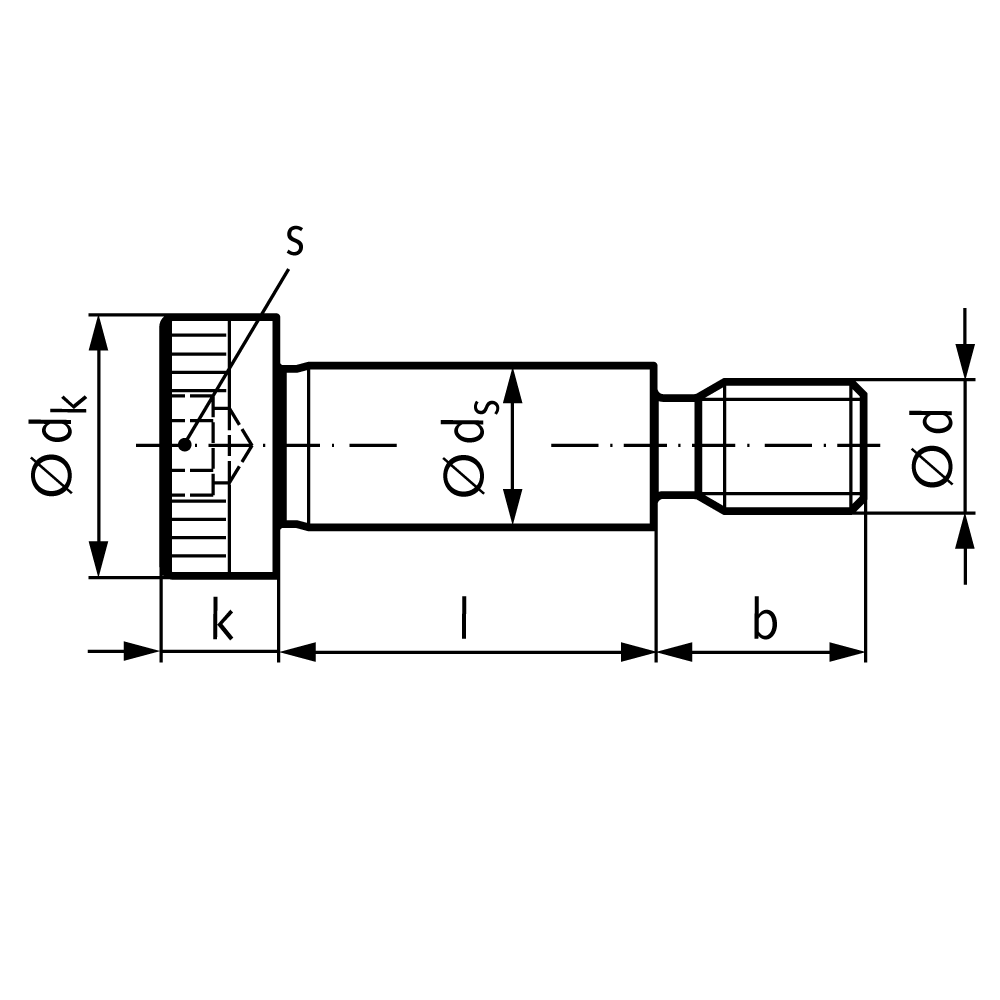 Shoulder screw similar to ISO 7379 ø12f9-M10-45mm steel tensile strength class 12.9