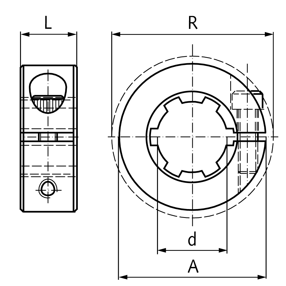clamp collar single split aluminium with profile DIN ISO 14 KN 18×22