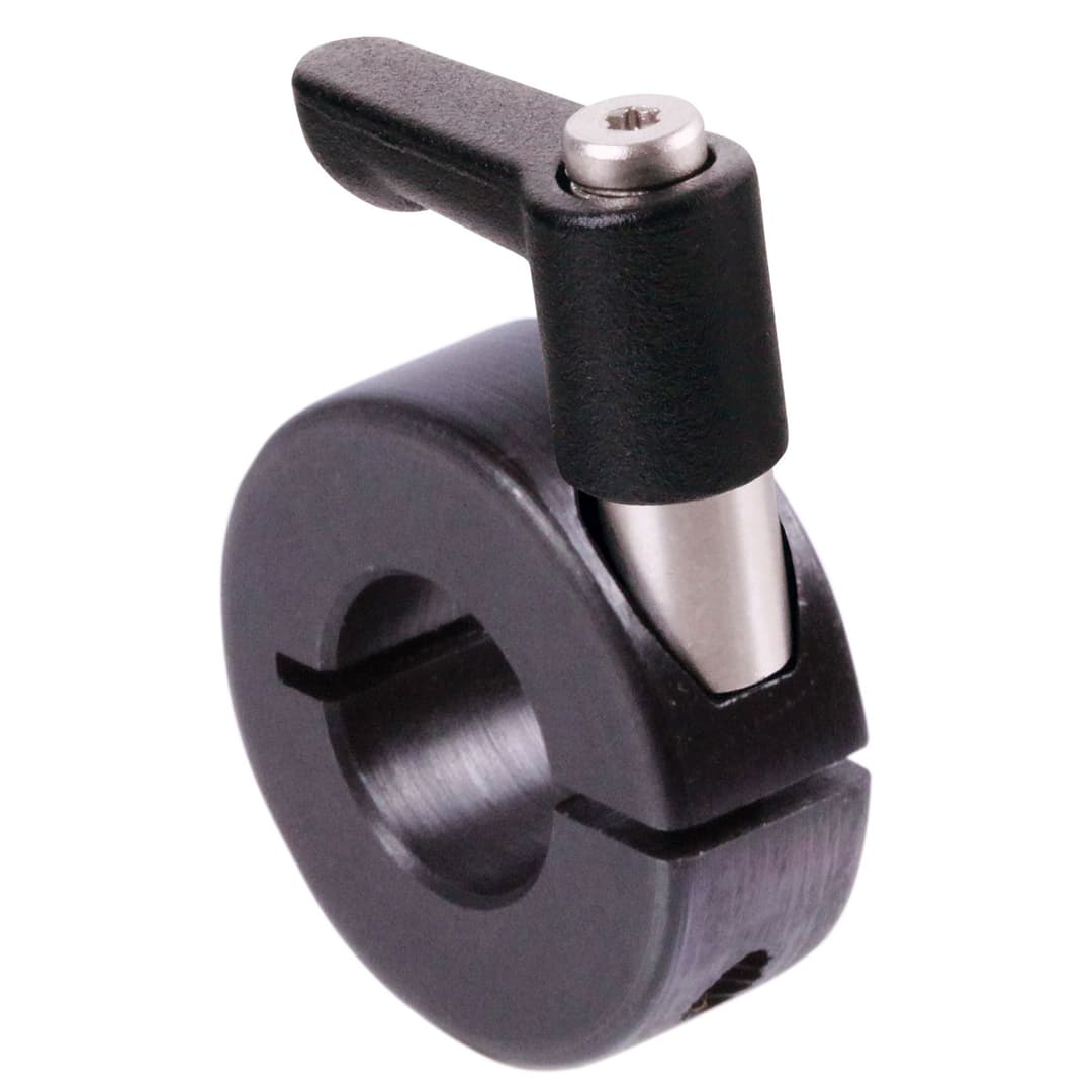 Clamp collar single-split steel C45 black oxide finished bore 6mm with adjustable clamp lever M3 x 10 length 22mm