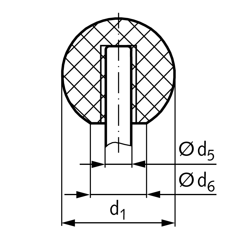 Ball knob DIN 319 version L duroplast PF31 with tolerance ring diameter 25mm for shaft 8mm