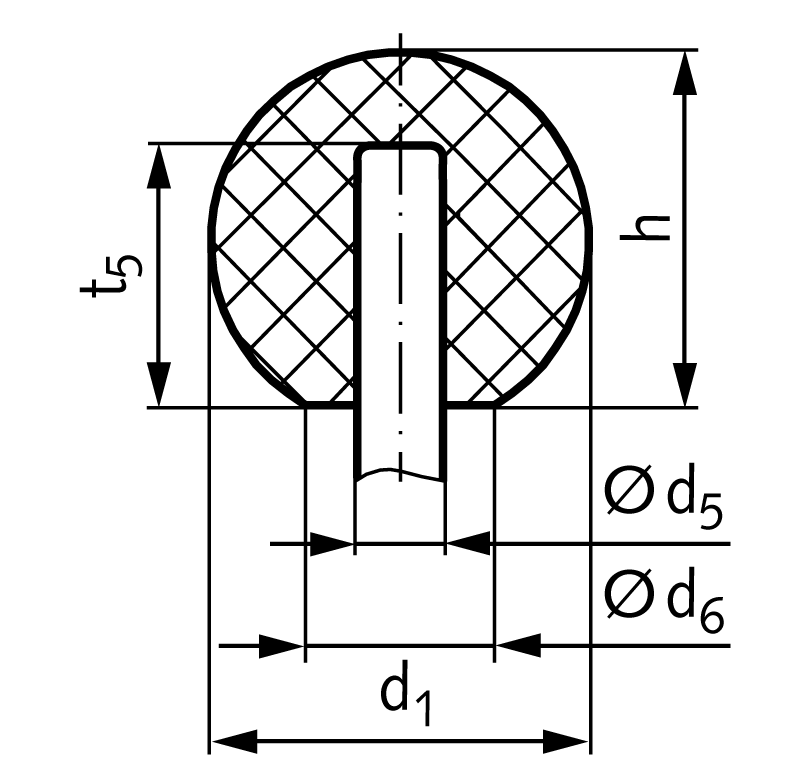 Ball knob DIN 319 version M with conical bore thermoplast PA6GV diameter 25mm for shaft 6mm