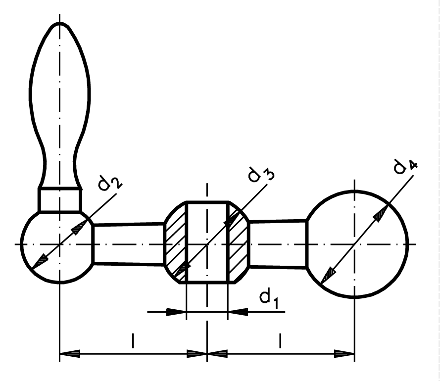 Tri-ball handle 2140 l=25mm material steel with machine handle DIN 39
