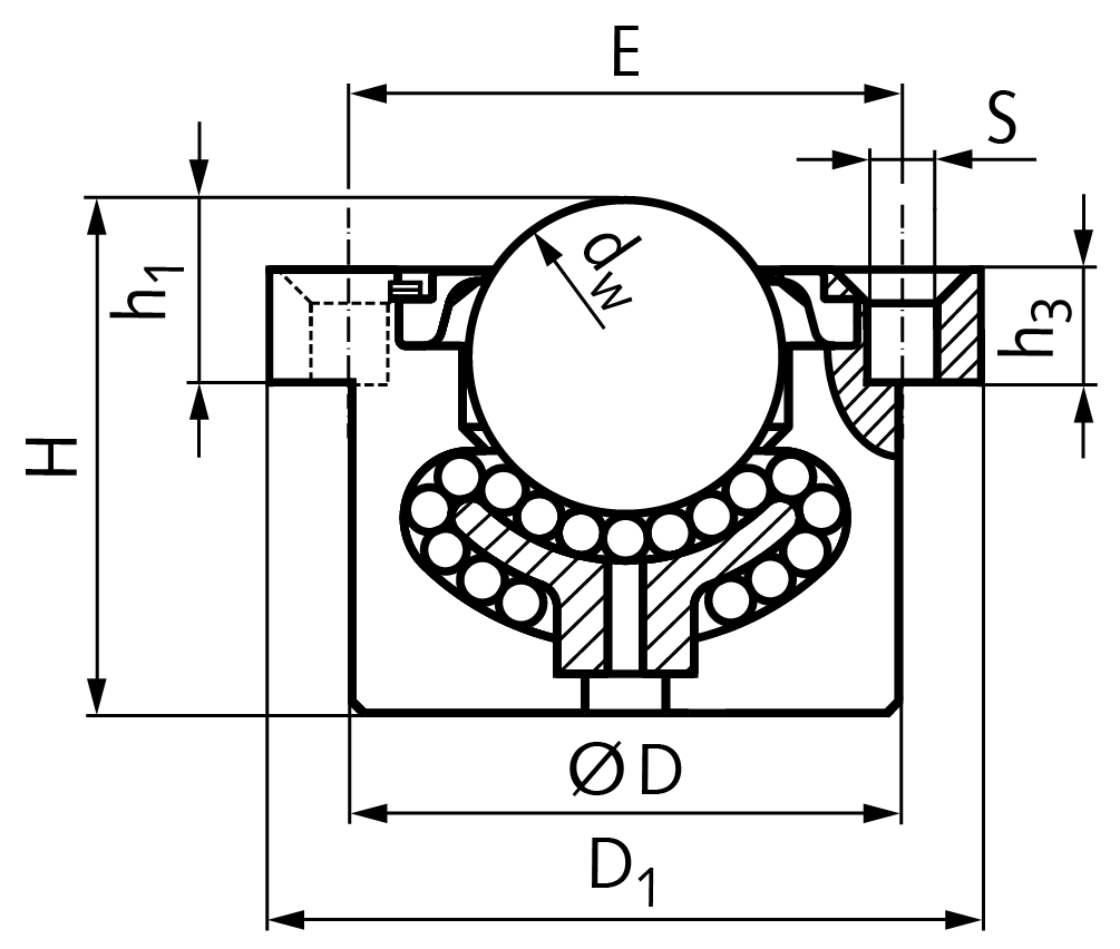 Ball transfer unit 384 size 12,7 total height 22,2mm housing steel with KTL “anti-oxide” electrophoretic coating