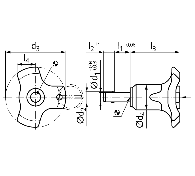 Socket pins with spring-loaded balls diameter 12mm l1 = 50mm
