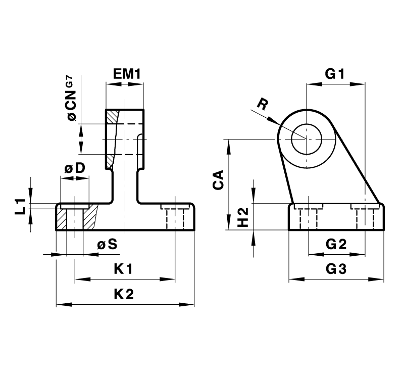 Bracket hinge for clevis mounting, rigid, narrow version for cylinder diameter 32mm