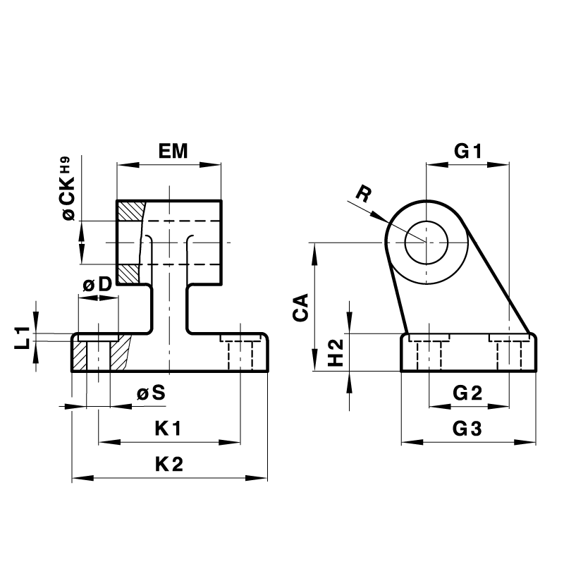 Bracket hinge for clevis mounting, rigid, wide version for cylinder diameter 40mm