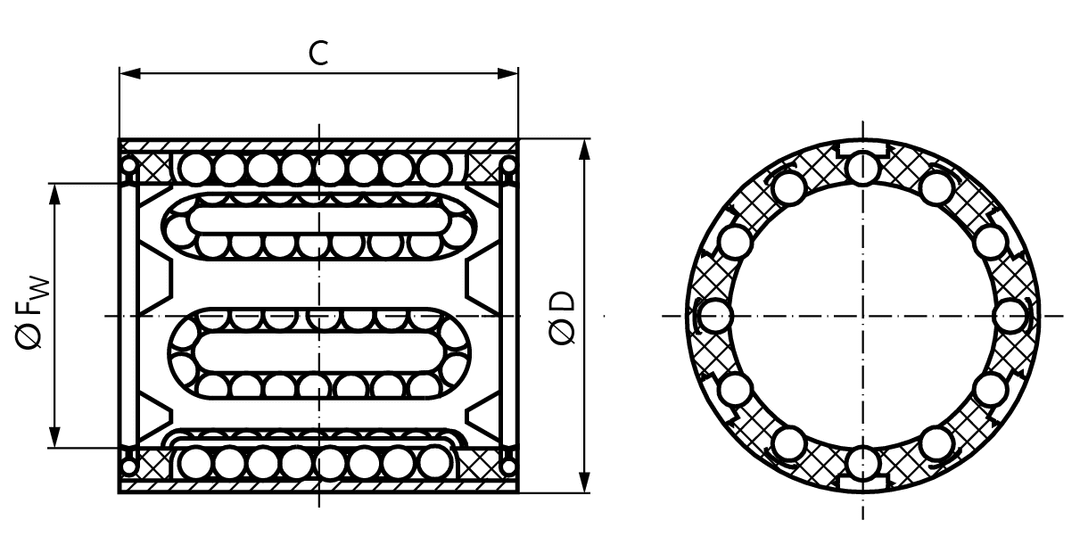 Linear ball bearing KB-1 ISO series 1 premium with double rubber seal for shaft diameter 20mm