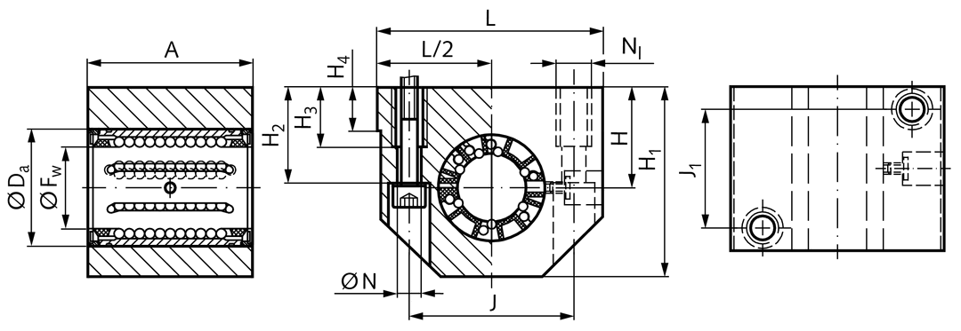 Linear bearing unit KG-3 ISO series 3 premium with closed linear ball bearing with angular compensation with double rubber seal for shaft Ø 20mm