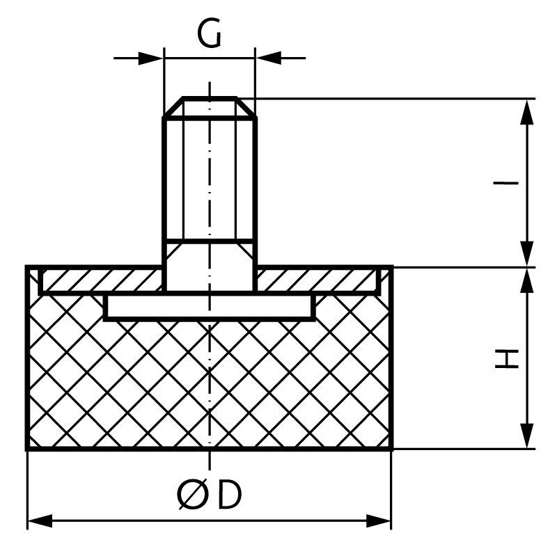Rubber-metal buffer MGS diameter 15mm height 8mm thread M4 x 10mm stainless steel 1.4301