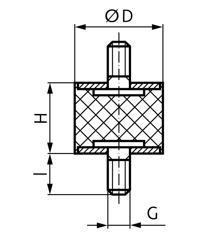 Rubber-metal buffer MGP diameter 20mm height 20mm thread M6x18