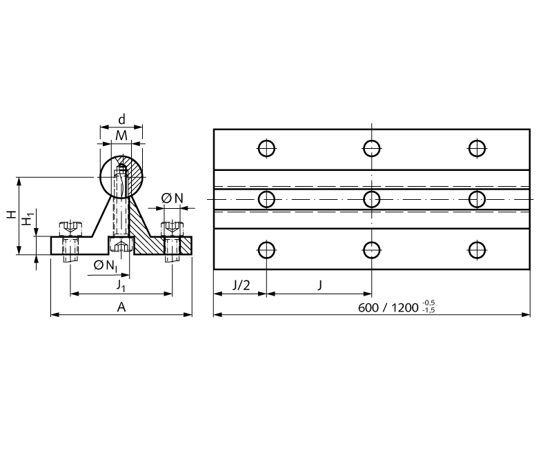 Precision shaft steel with shaft support Ø 30h6 x 600mm long