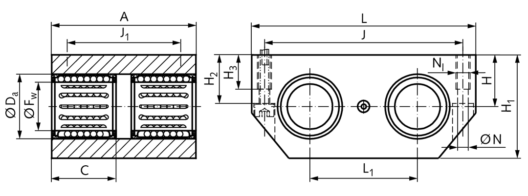 Quadro linear bearing unit KGQ-1 ISO series 1 premium with double rubber seal for shaft diameter 20mm