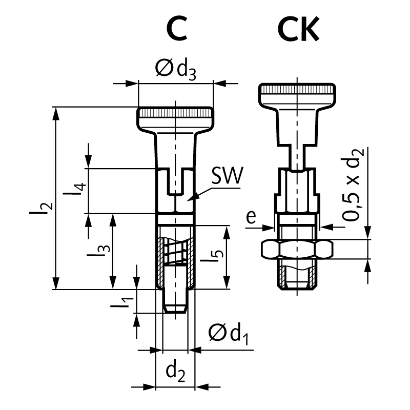 Index plunger 717 type C pin diameter 6mm thread M12x1,5