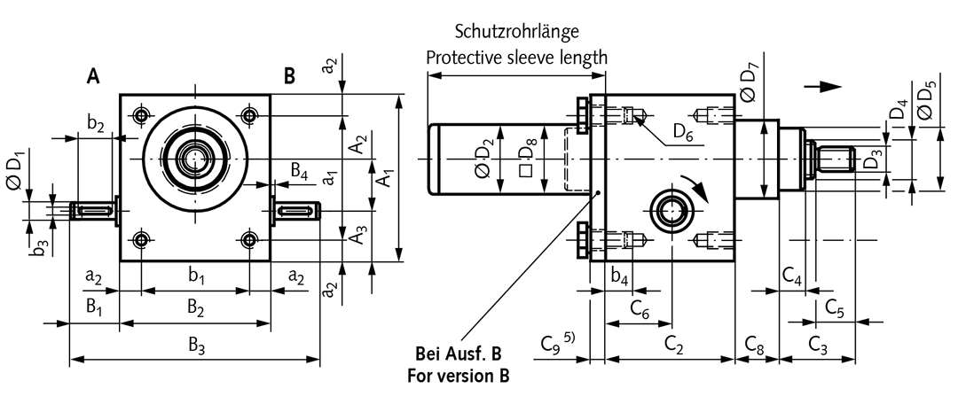Worm gear screw jack NPK size 1 version A basic gearbox without spindle for spindle KGT 16×5 (For operating instructions please visit the download area of our website www.maedler.de)