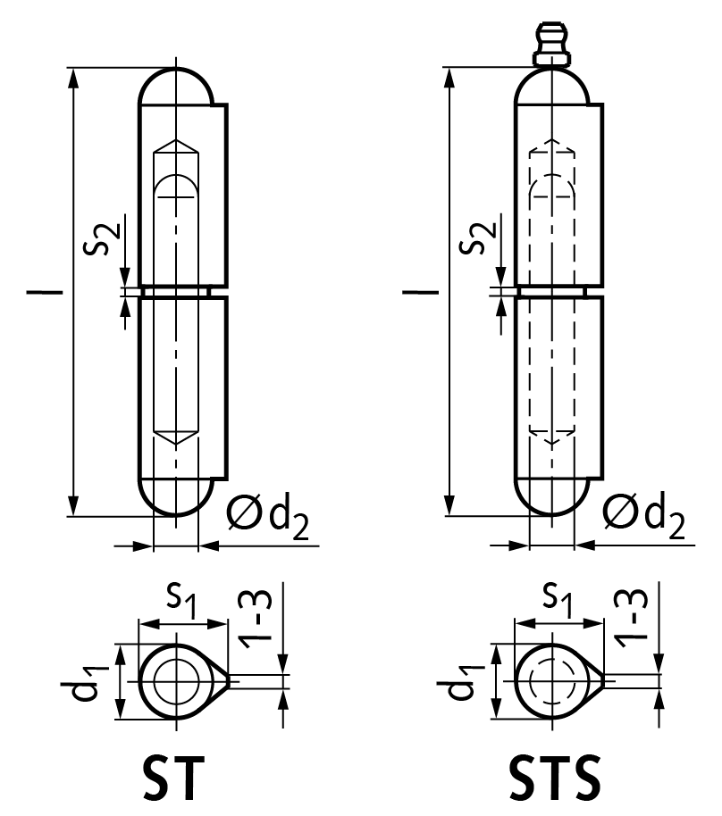 Hinge M128 steel, for welding, type STS, l=200mm