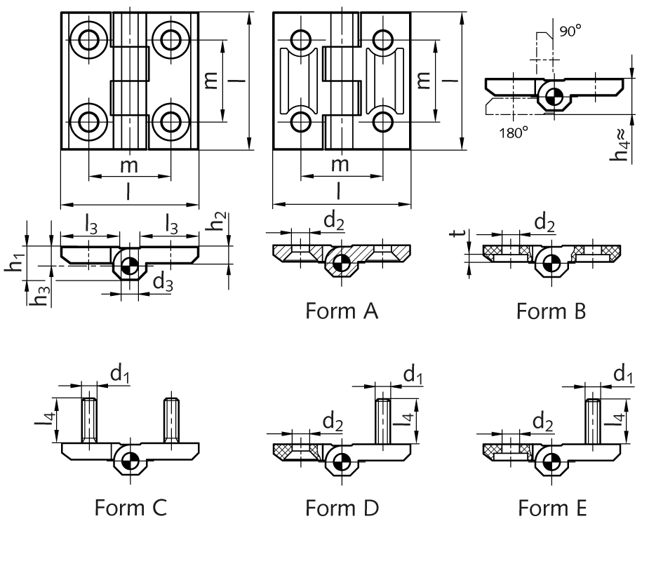 Hinge M237 plastic, type C, 50x50mm