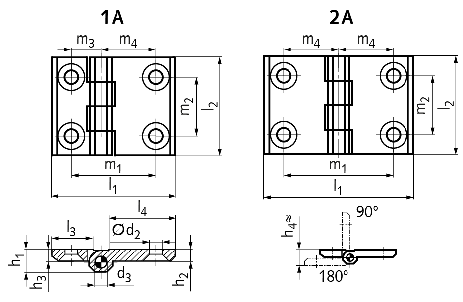 Hinge M237 stainless steel 1.4308, type 2A, 76x50mm