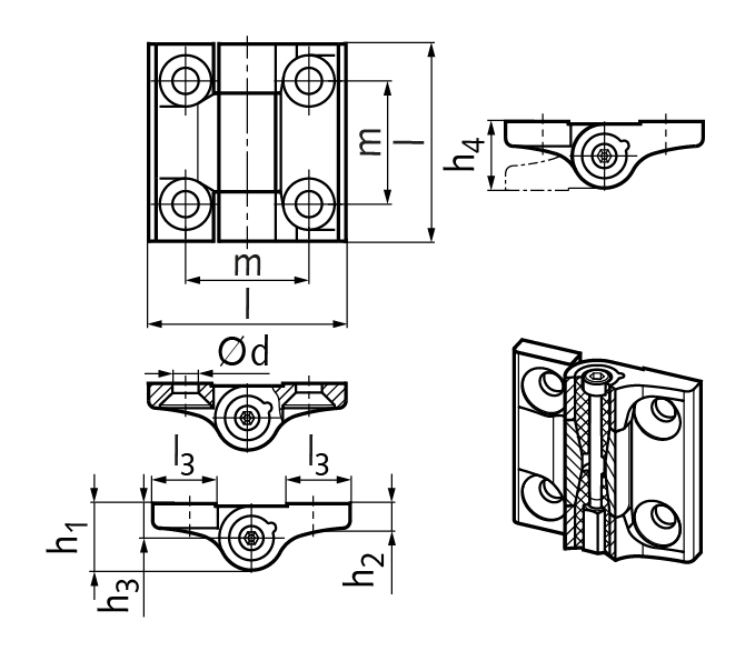 Hinge M437 zinc die casting, silver plastic coating, adjustable friction, 40x40mm