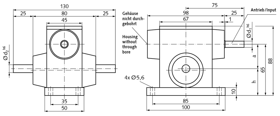 Worm gear unit G/II version A centre distance 31mm i=7:1 (For operating instructions please visit the download area of our website www.maedler.de)