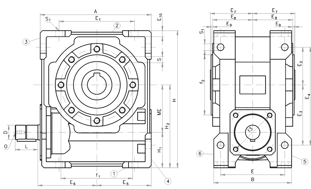 Worm gear unit H/I size 50 i=25:1 output shaft as hollow shaft (For operating instructions please visit the download area of our website www.maedler.de)