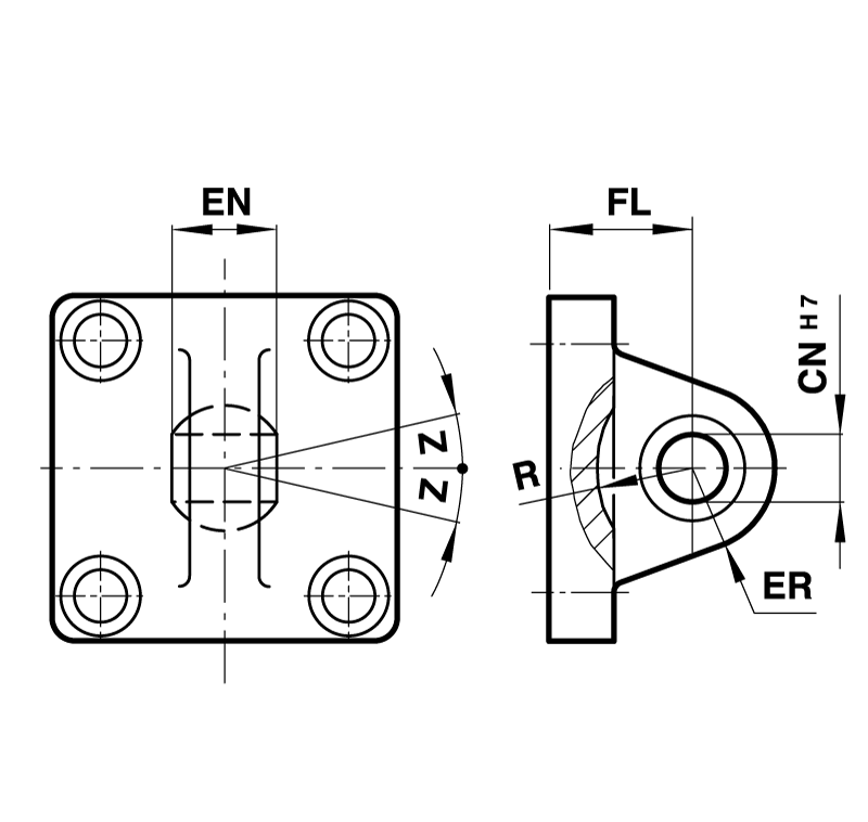 Universal rear eye with ball joint for cylinder diameter 80mm
