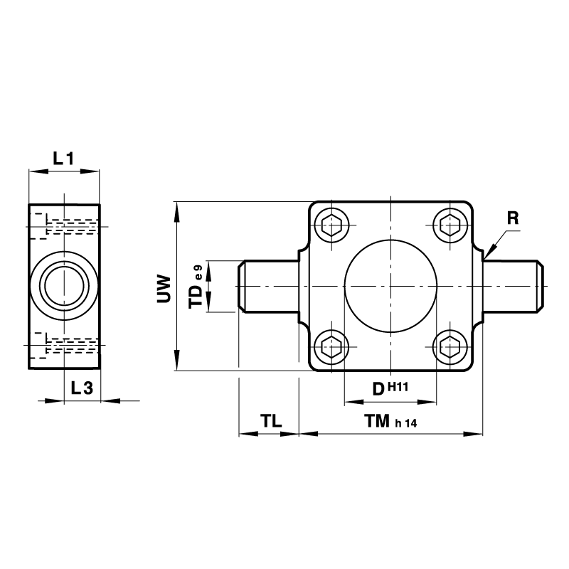 Detachable trunnion mounting (front or rear) for cylinder diameter 80mm