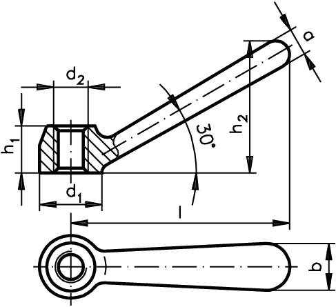 Clamping lever 202 TG diameter 40mm material malleable cast iron