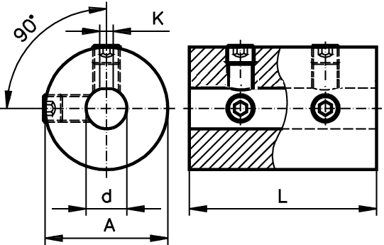 Set-screw coupling TR bore 8mm without keyway stainless steel 1.4305