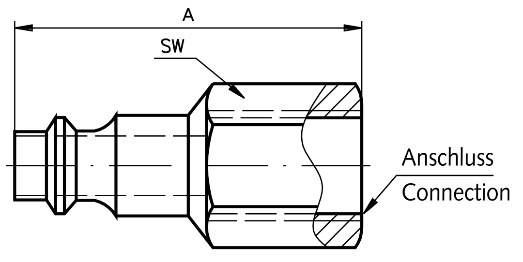 Hosetail with internal thread for quick coupling G 3/8