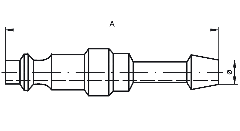 Hosetail with hose connector ø6 for quick coupling