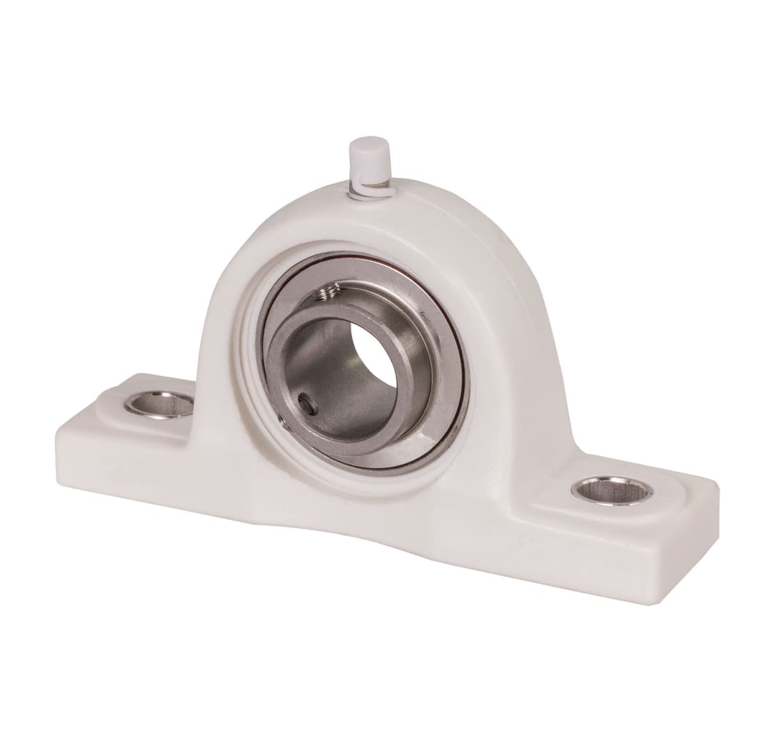 Ball pillow block bearing TUCP 201 bore 12mm housing from thermoplast white bearing stainless steel