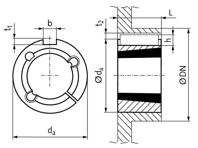 adaptor for taper bush 1610 outside diameter 70mm material cast iron