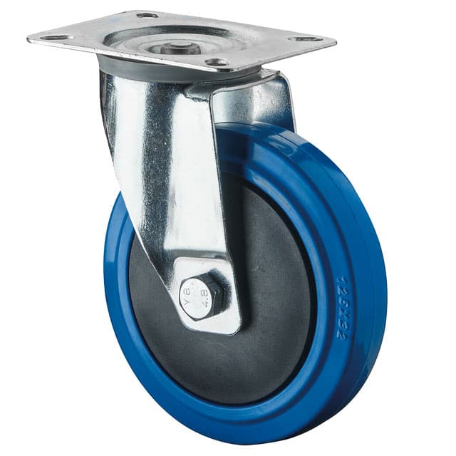 Transport castor with plate Elastic rubber wheel blue thread guard swivel castor wheel Ø 125