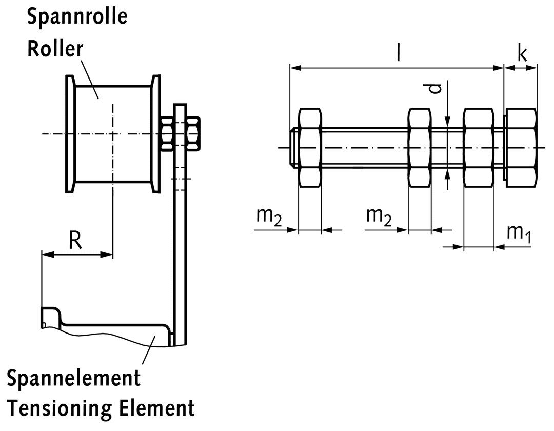 Screw set for tensioning roller TS M10x55 steel zinc plated