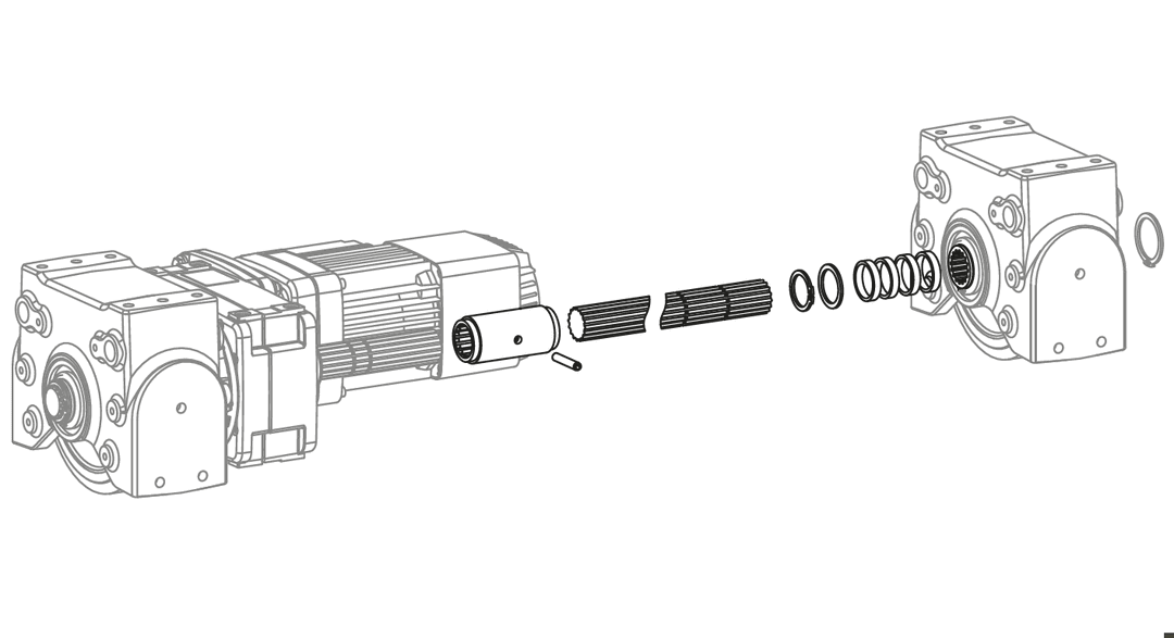Central drive system for travel-wheel system RB/I size 250 up to distance 1500mm diameter 45mm length approx. 1070mm
