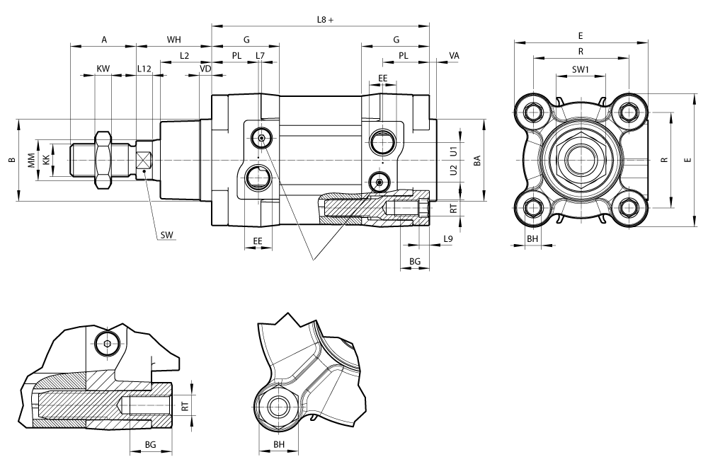 Double-acting standard cylinder ISO 15552 cylinder diameter 32mm stroke 25mm pressure max. 12 bar