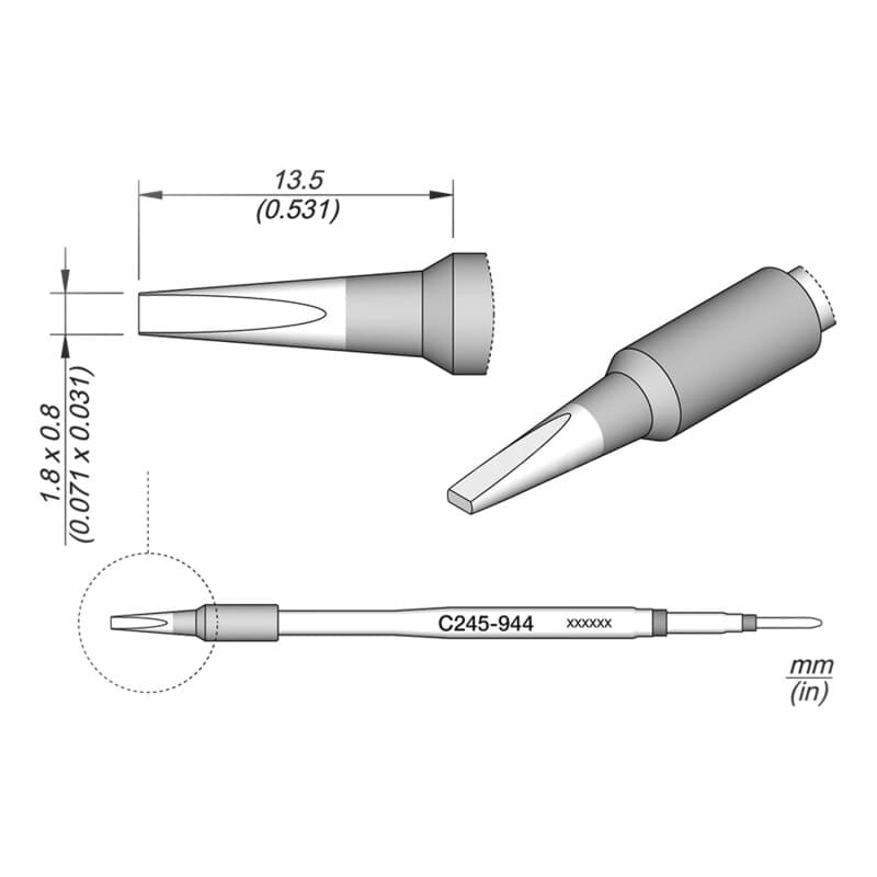 JBC C245-944 Lötspitze 1,8 x 0,8 mm Meißel gerade