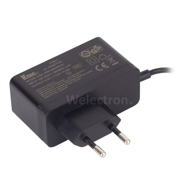 Groundvolt Steckernetzteil 5,1V/3A micro-USB mit Schalter (EU fixed)