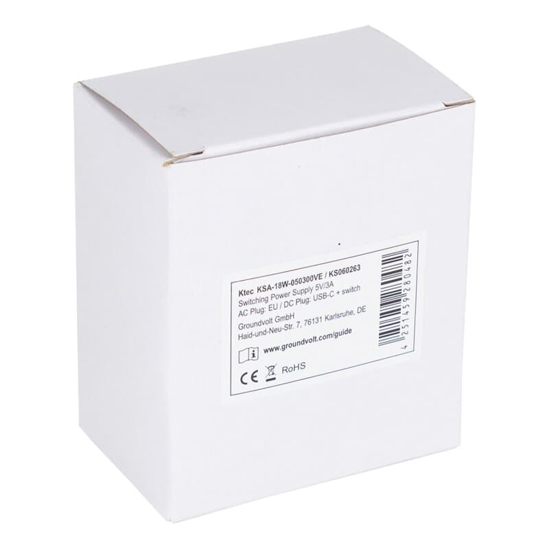 Groundvolt Steckernetzteil 5,1V/3A USB-C mit Schalter (EU fixed)