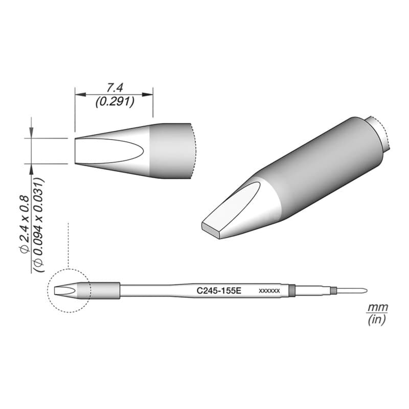JBC C245-155E Lötspitze 2,4 x 0,8 mm Meißel gerade