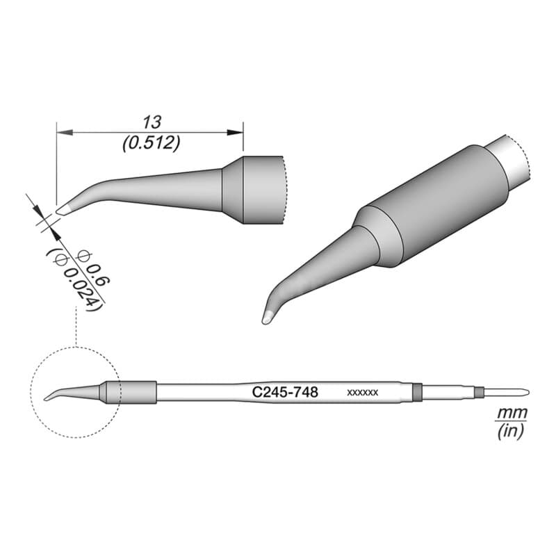 JBC C245-748 Lötspitze Ø0,6 mm S1 abgeschrägt gebogen