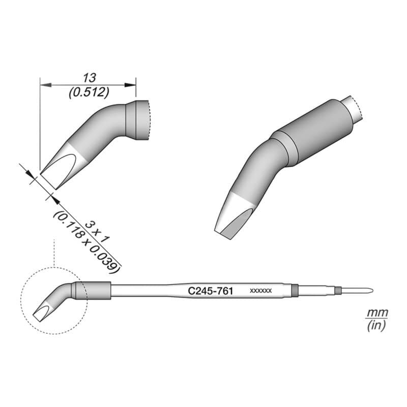 JBC C245-761 Lötspitze 3,0 x 1,0 mm Meißel gebogen