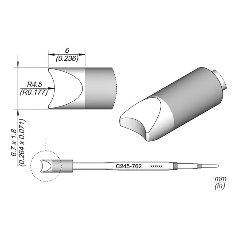 JBC C245-762 Pin-Lötspitze 6,7 x 1,8 mm Meißel gerade