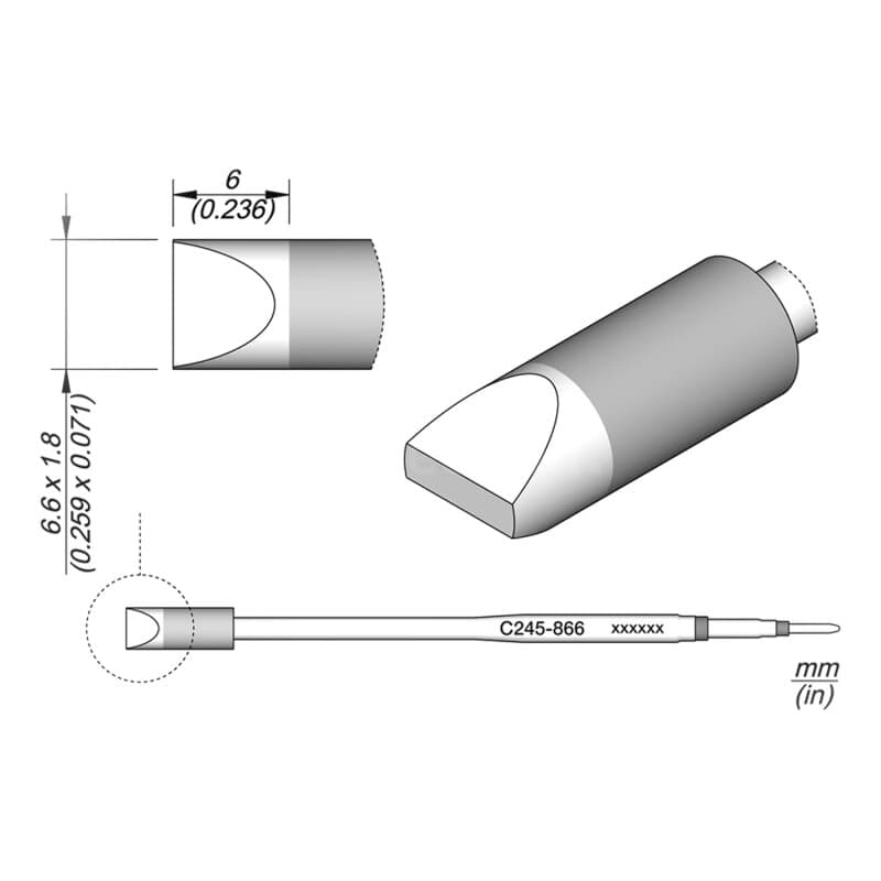 JBC C245-866 Lötspitze 6,6 x 1,8 mm Meißel gerade, lang