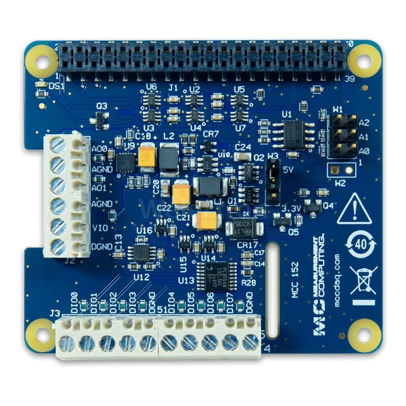 Digilent MCC 152 IO DAQ HAT für Raspberry Pi (2 CH Analog Out, 8 Digital IO)