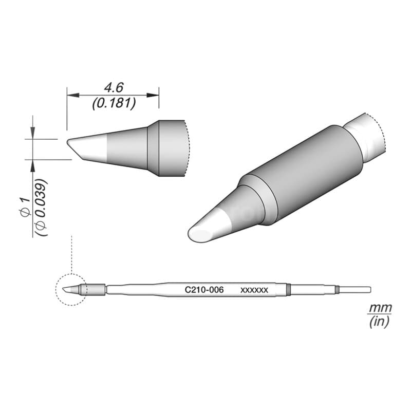 JBC C210-006 Lötspitze Ø 1,0 mm Rundform abgeschrägt