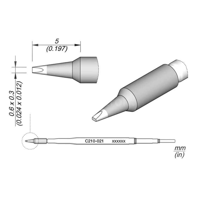 JBC C210-021 Lötspitze 0,6 x 0,3 mm Meißel gerade
