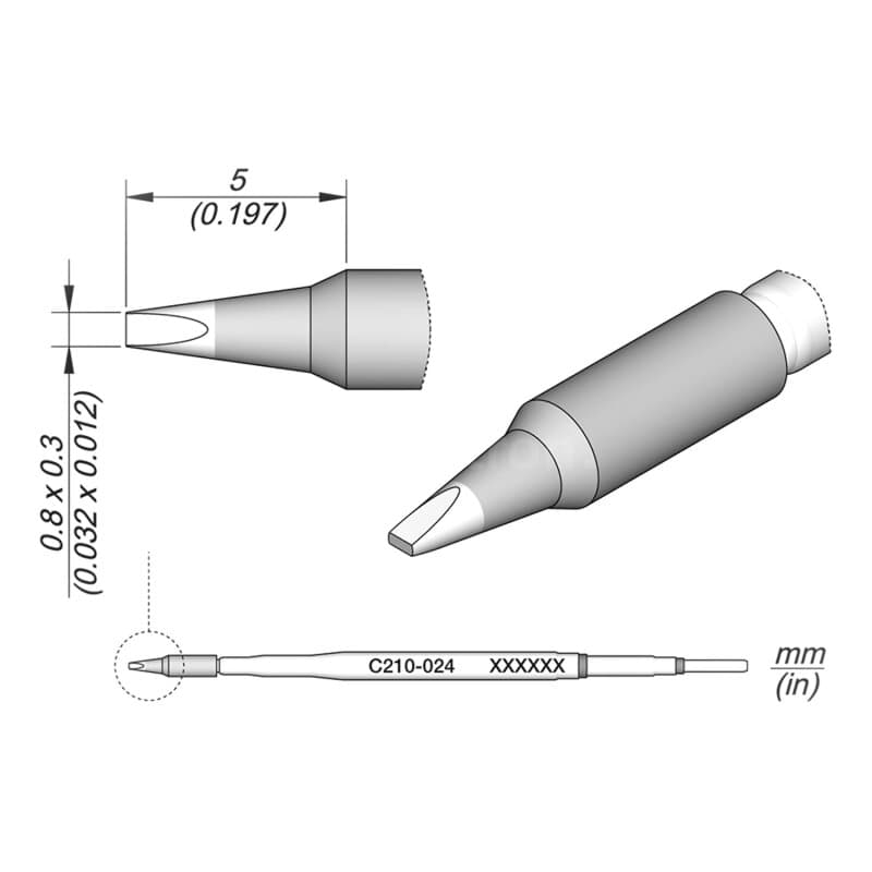 JBC C210-024 Lötspitze 0,8 x 0,3 mm Meißel gerade