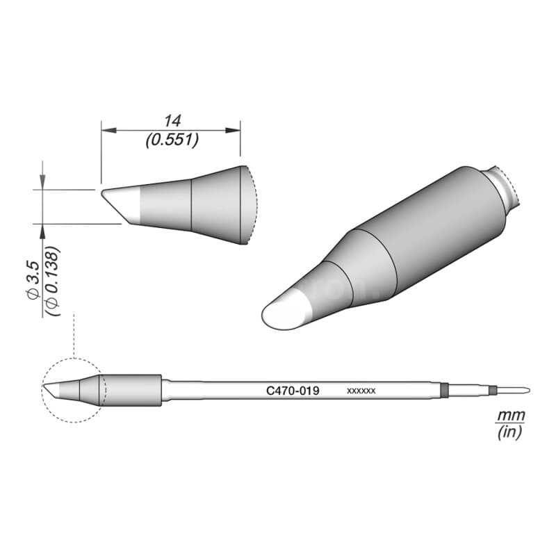 JBC C470-019 Lötspitze Ø 3,5 mm Rundform abgeschrägt