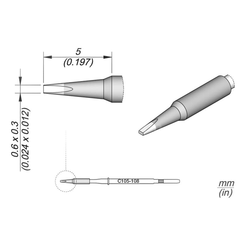 JBC C105-108 Lötspitze 0,6 x 0,3 mm Meißel gerade